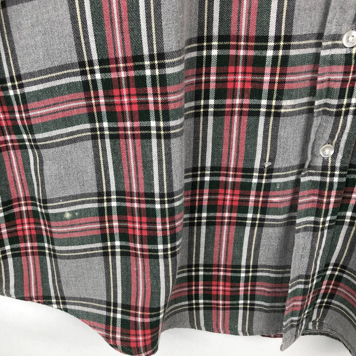 70s-80'S LL Bean Long-Sleeve Button-Down Light Flannel Check Shirt, Made in USA, Men's XL (approx.) Vintage cotton gray type Vintage Second Hand