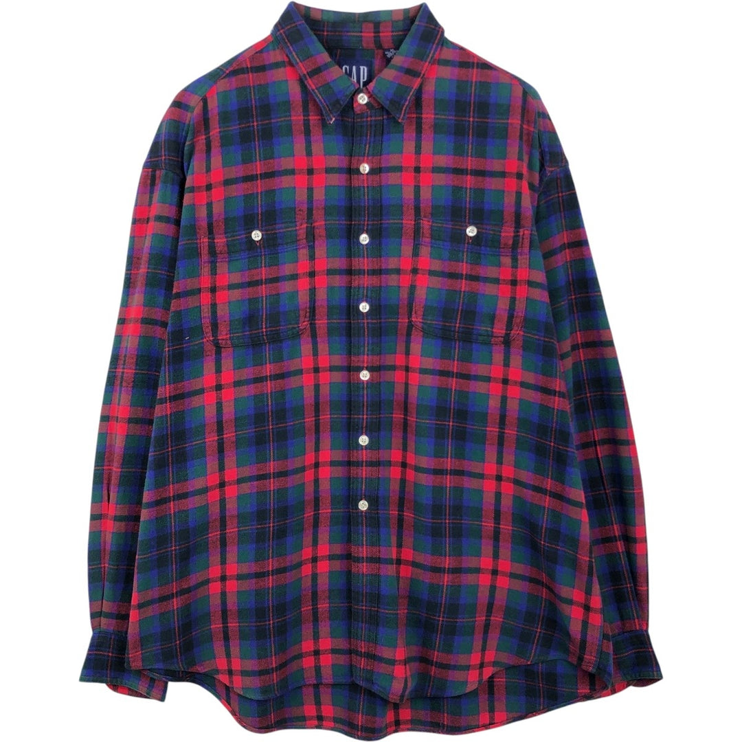 90'S GAP Vintage Long Sleeve Flannel Check Shirt, Men's XL cotton red type Vintage Second Hand