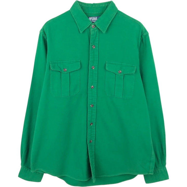 Ralph Lauren POLO by Ralph Lauren Long-Sleeve Chamois Cloth Shirt, Men's Size L (approx.) cotton green type Vintage Second Hand