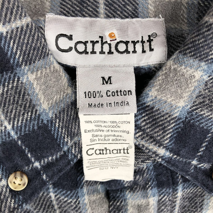 Carhartt long-sleeved button-down flannel check shirt, men's size M cotton Navy blue Vintage Second Hand