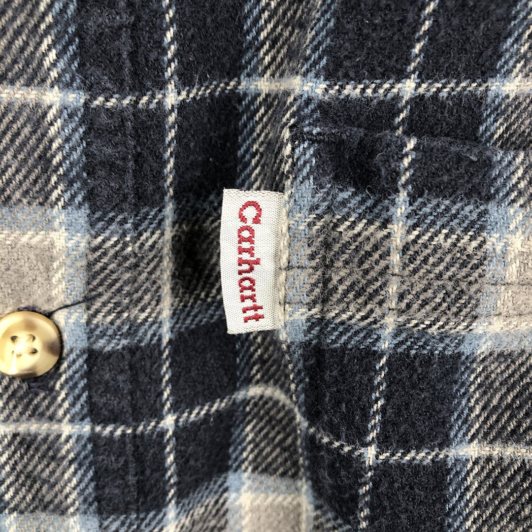 Carhartt long-sleeved button-down flannel check shirt, men's size M cotton Navy blue Vintage Second Hand