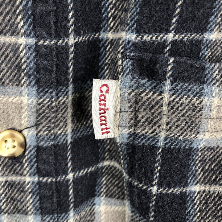 Carhartt long-sleeved button-down flannel check shirt, men's size M cotton Navy blue Vintage Second Hand