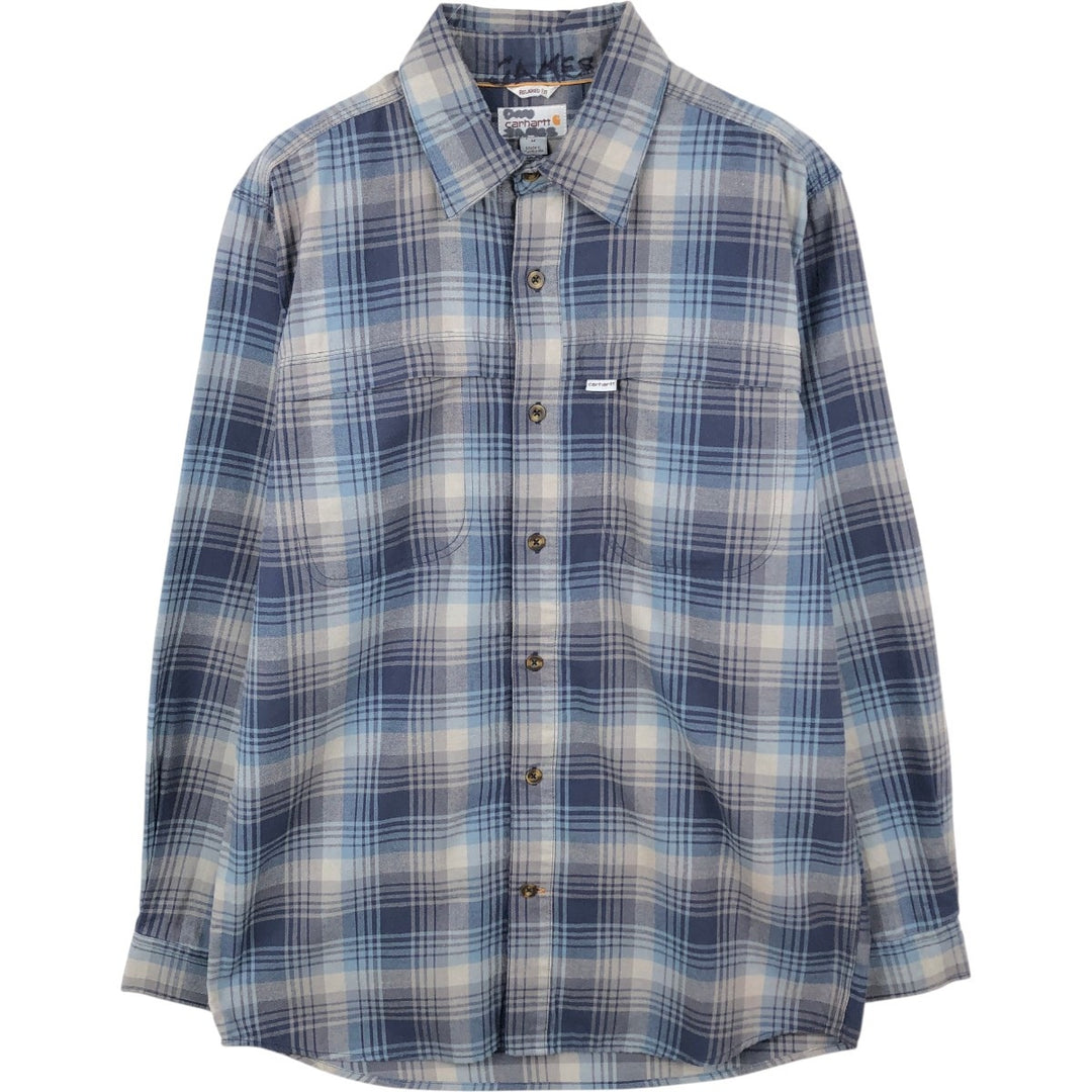 Carhartt Relaxed Fit Force Long-Sleeve Light Flannel Check Shirt, Men's Size M (approx.) cotton gray type Vintage Second Hand