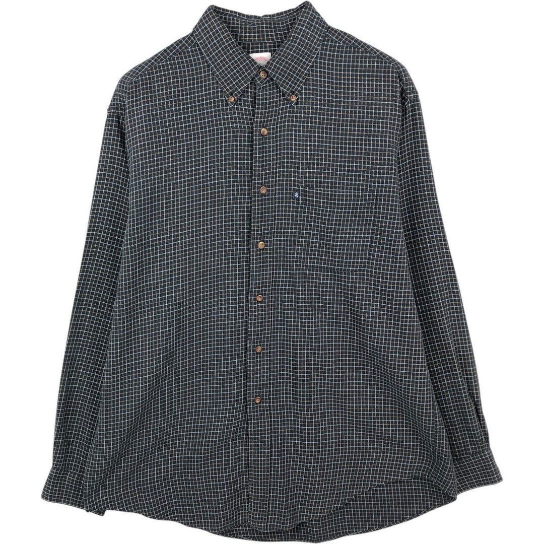 Brooks Brothers 346 Long Sleeve Button Down Light Flannel Check Shirt, Men's Size L cotton navy blue type Vintage Second Hand