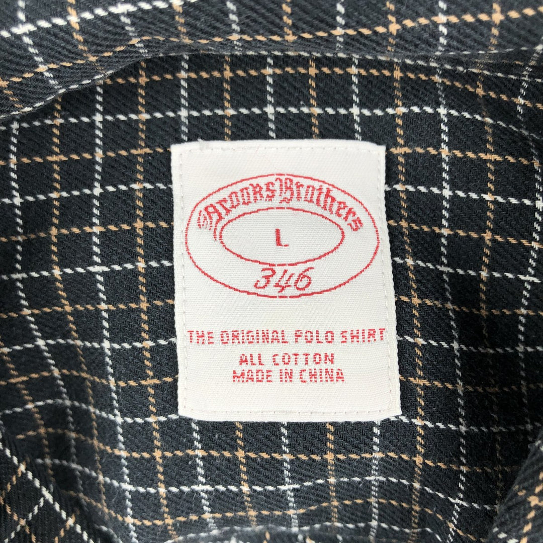 Brooks Brothers 346 Long Sleeve Button Down Light Flannel Check Shirt, Men's Size L cotton navy blue type Vintage Second Hand