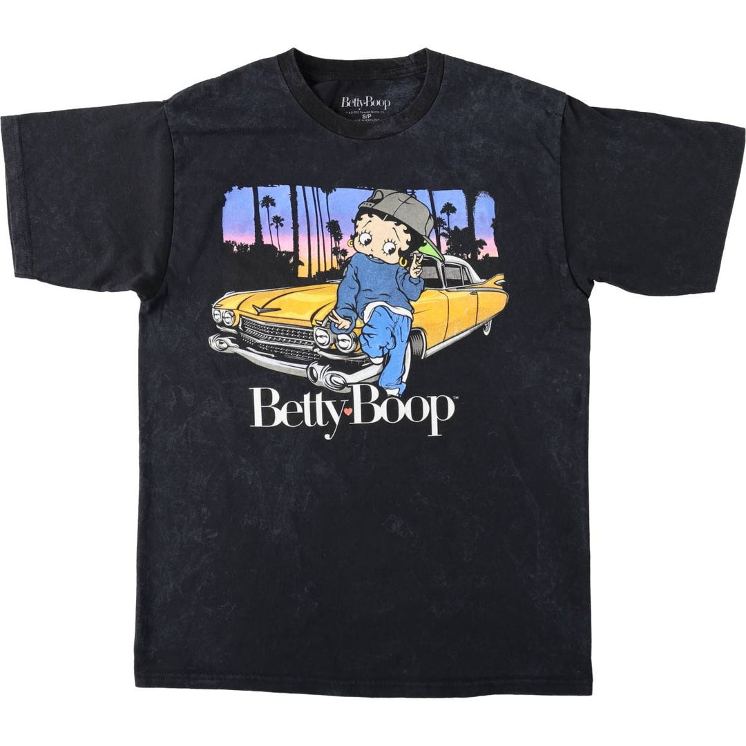 BETTY BOOP character print T-shirt, men's size S. cotton black type Vintage Second Hand
