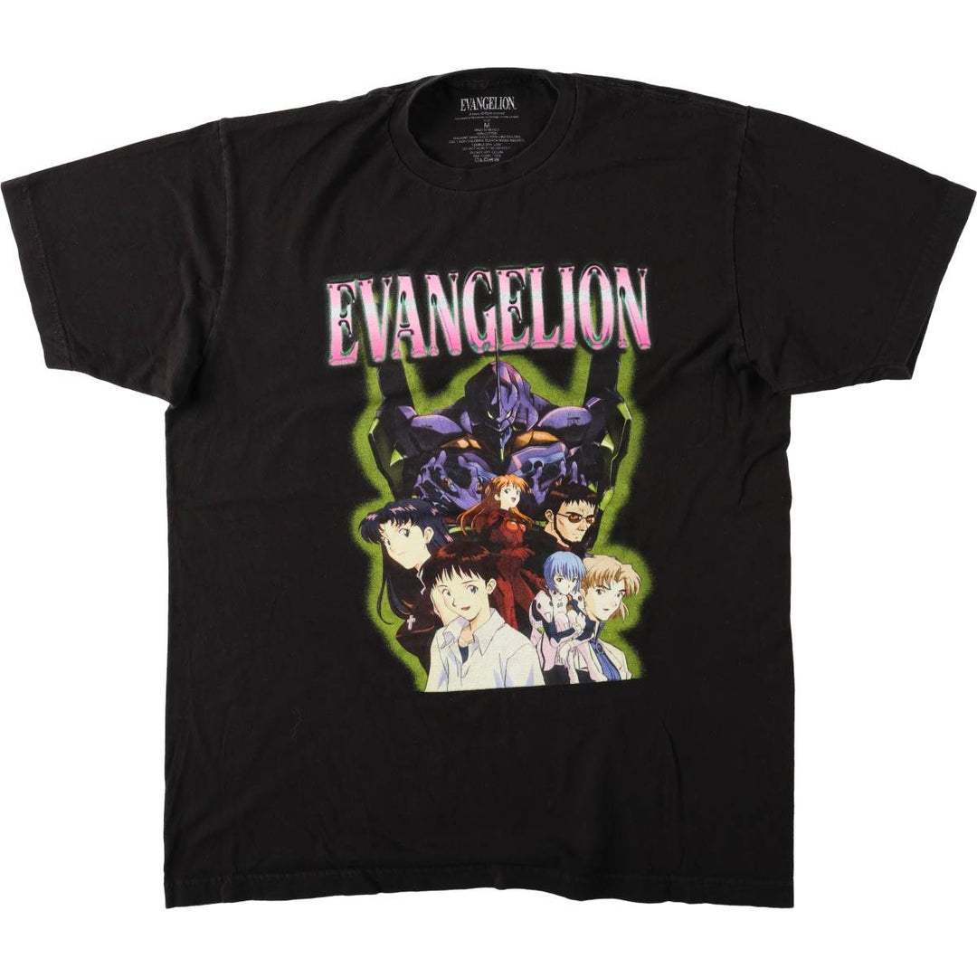 EVANGELION Anime Character Print T-Shirt, Men's Size M (approx.) cotton black type Vintage Second Hand