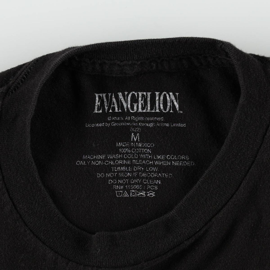 EVANGELION Anime Character Print T-Shirt, Men's Size M (approx.) cotton black type Vintage Second Hand