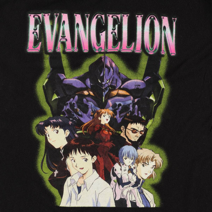 EVANGELION Anime Character Print T-Shirt, Men's Size M (approx.) cotton black type Vintage Second Hand