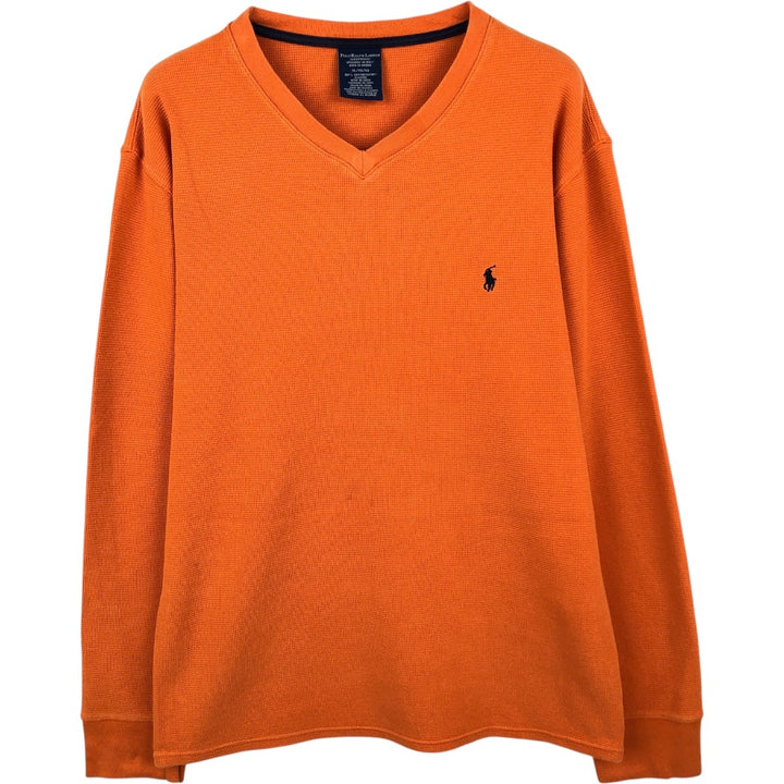 Ralph Lauren POLO RALPH LAUREN SLEEPWEAR V-neck Thermal Long-Sleeve T-shirt, Waffle Knit, Men's Size XL (approx.) cotton orange type Vintage Second Hand