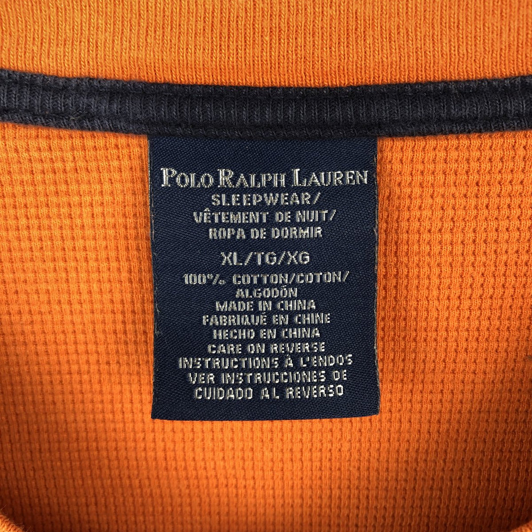 Ralph Lauren POLO RALPH LAUREN SLEEPWEAR V-neck Thermal Long-Sleeve T-shirt, Waffle Knit, Men's Size XL (approx.) cotton orange type Vintage Second Hand