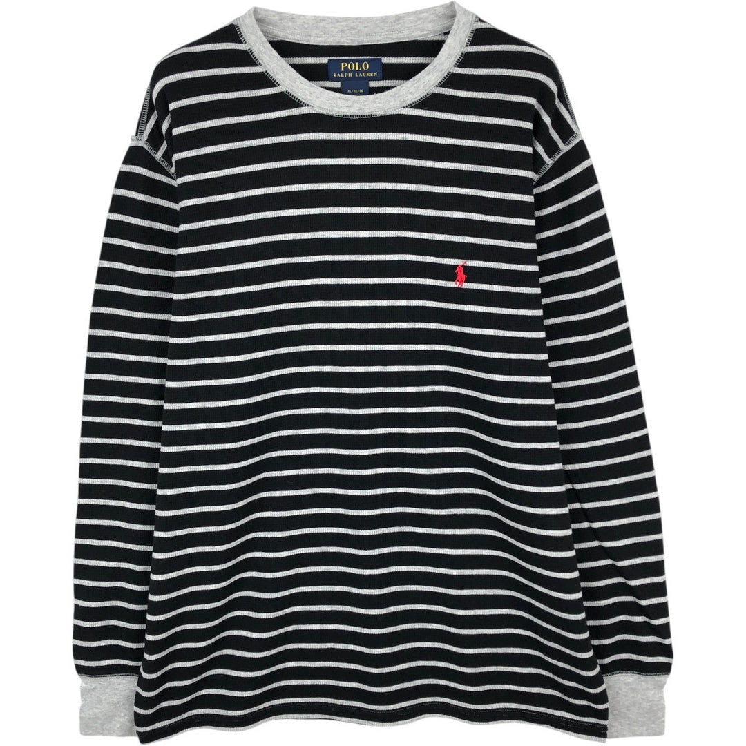 Ralph Lauren POLO RALPH LAUREN Border Pattern Thermal Long-Sleeve T-Shirt Honeycomb Men's XL equivalent cotton black type Vintage Second Hand