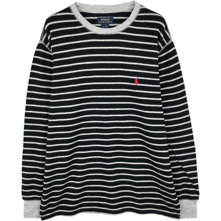 Ralph Lauren POLO RALPH LAUREN Border Pattern Thermal Long-Sleeve T-Shirt Honeycomb Men's XL equivalent cotton black type Vintage Second Hand