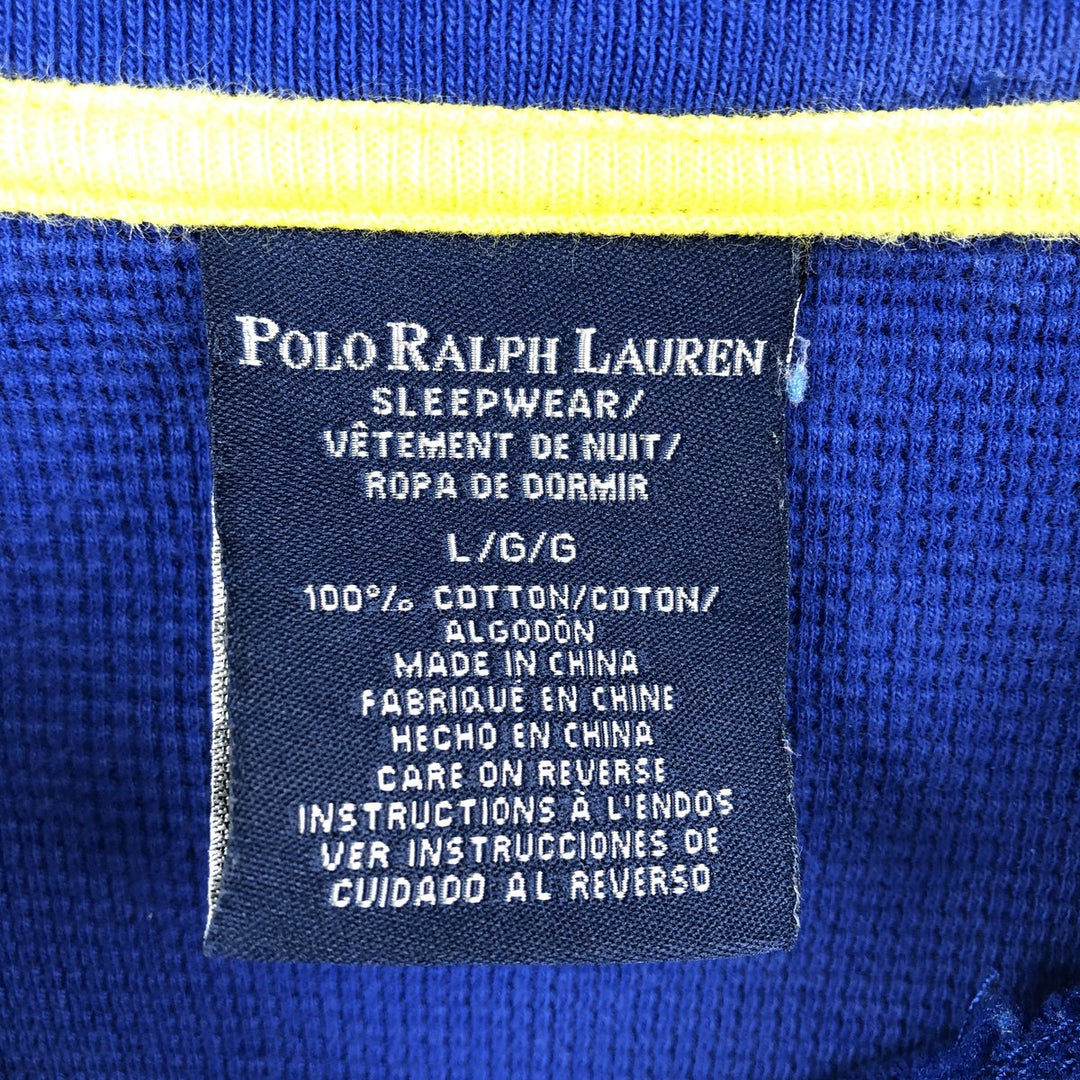 Ralph Lauren Polo Ralph Lauren SLEEP WEAR Thermal Long-Sleeve T-Shirt, Waffle Pattern, Men's Size L (equivalent) cotton blue type Vintage Second Hand