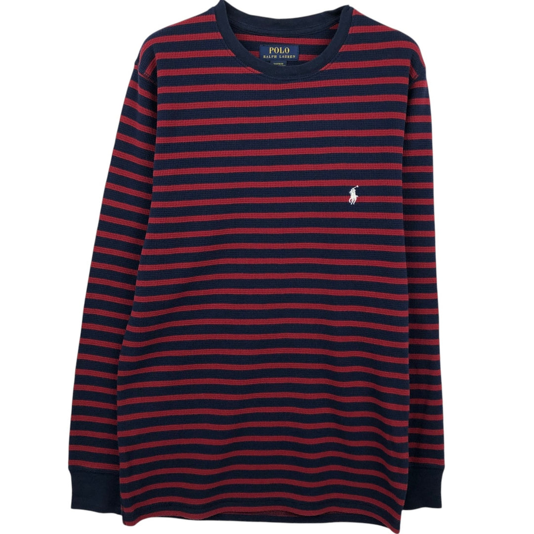 Ralph Lauren POLO RALPH LAUREN Striped Pattern Thermal Long T-Shirt Waffle Men's M Size cotton red type Vintage Second Hand