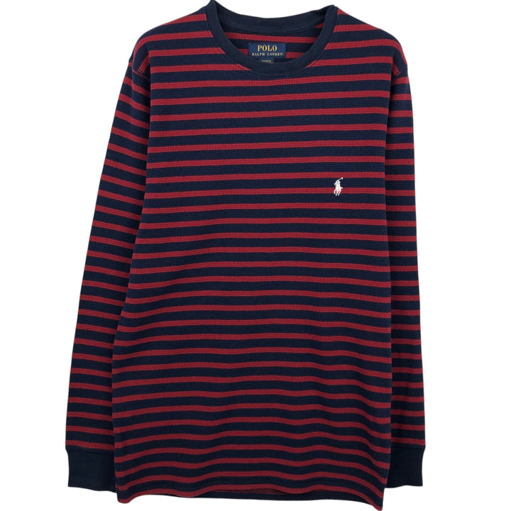 Ralph Lauren POLO RALPH LAUREN Striped Pattern Thermal Long T-Shirt Waffle Men's M Size cotton red type Vintage Second Hand