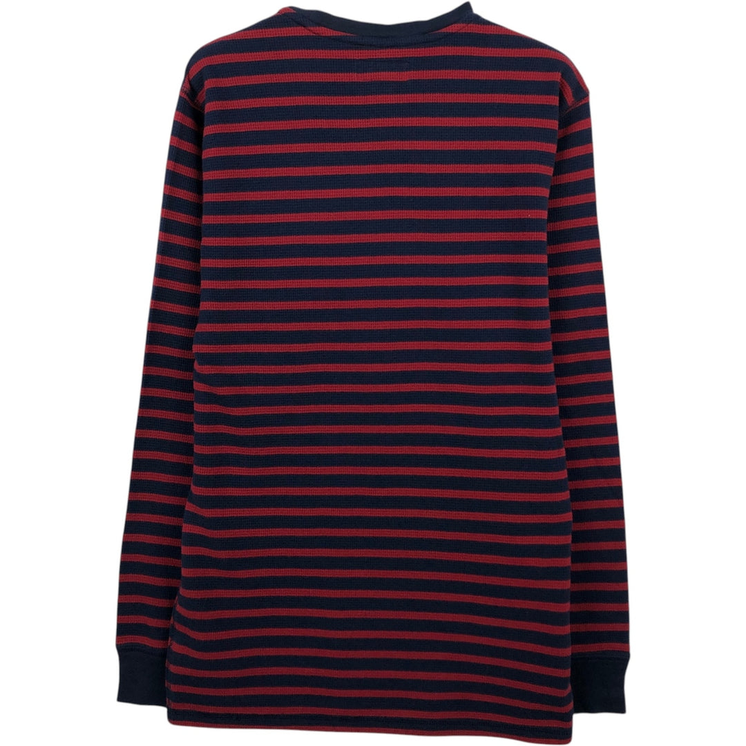 Ralph Lauren POLO RALPH LAUREN Striped Pattern Thermal Long T-Shirt Waffle Men's M Size cotton red type Vintage Second Hand