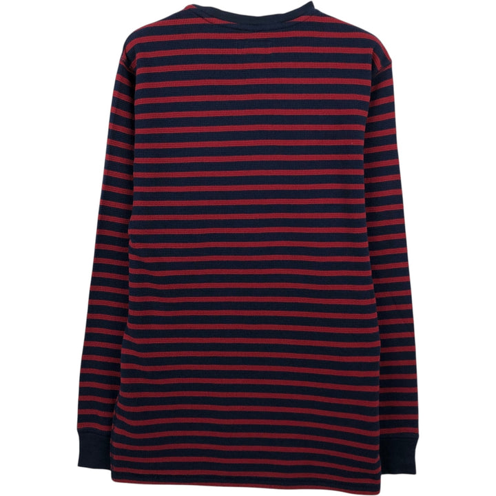 Ralph Lauren POLO RALPH LAUREN Striped Pattern Thermal Long T-Shirt Waffle Men's M Size cotton red type Vintage Second Hand