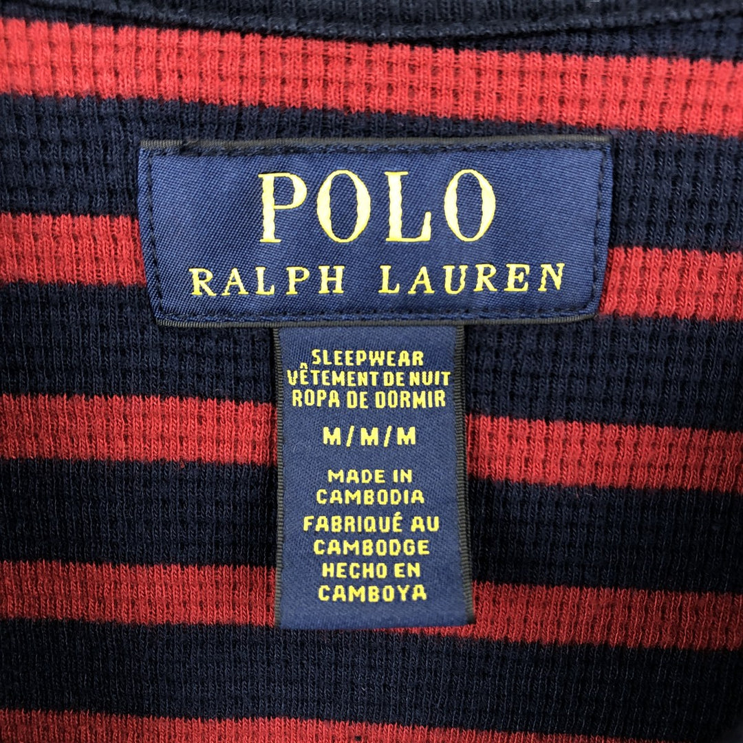 Ralph Lauren POLO RALPH LAUREN Striped Pattern Thermal Long T-Shirt Waffle Men's M Size cotton red type Vintage Second Hand