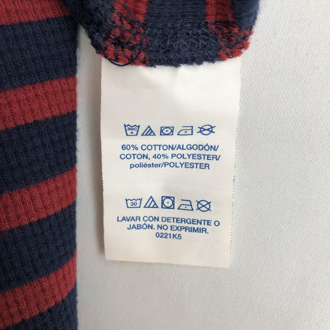 Ralph Lauren POLO RALPH LAUREN Striped Pattern Thermal Long T-Shirt Waffle Men's M Size cotton red type Vintage Second Hand