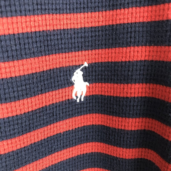 Ralph Lauren POLO RALPH LAUREN Striped Pattern Thermal Long T-Shirt Waffle Men's M Size cotton red type Vintage Second Hand