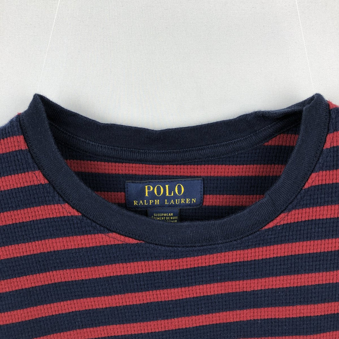 Ralph Lauren POLO RALPH LAUREN Striped Pattern Thermal Long T-Shirt Waffle Men's M Size cotton red type Vintage Second Hand