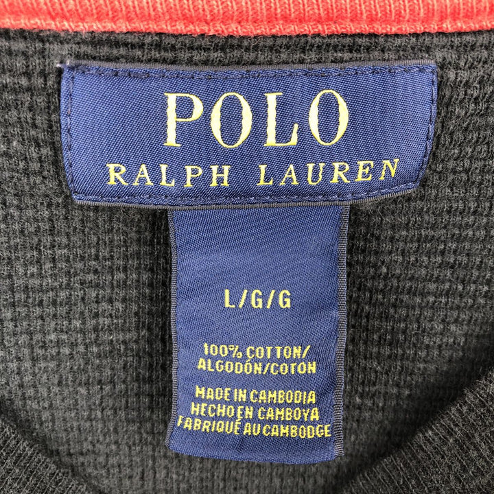 Ralph Lauren POLO RALPH LAUREN Thermal Ron T Waffle Men's L size cotton black type Vintage Second Hand