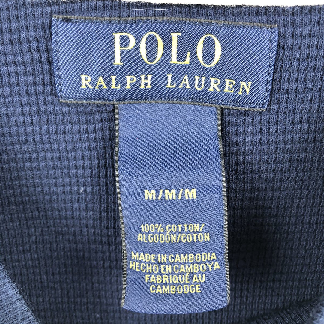 Ralph Lauren POLO RALPH LAUREN Thermal Long T-shirt Waffle Men's M size cotton navy blue type Vintage Second Hand