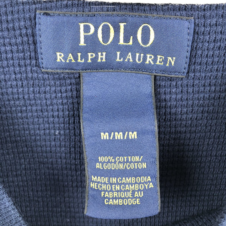 Ralph Lauren POLO RALPH LAUREN Thermal Long T-shirt Waffle Men's M size cotton navy blue type Vintage Second Hand