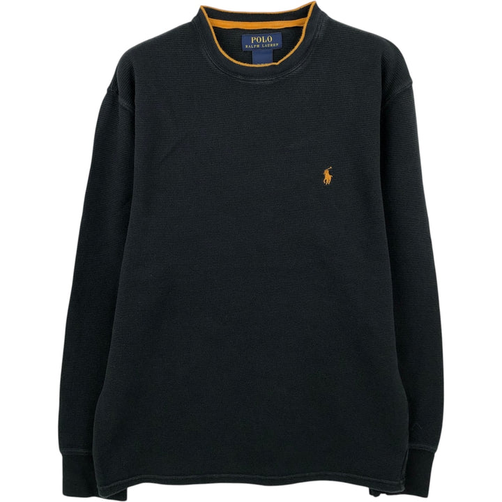 Ralph Lauren POLO RALPH LAUREN Thermal Long T-shirt Waffle Men's M size cotton black type Vintage Second Hand