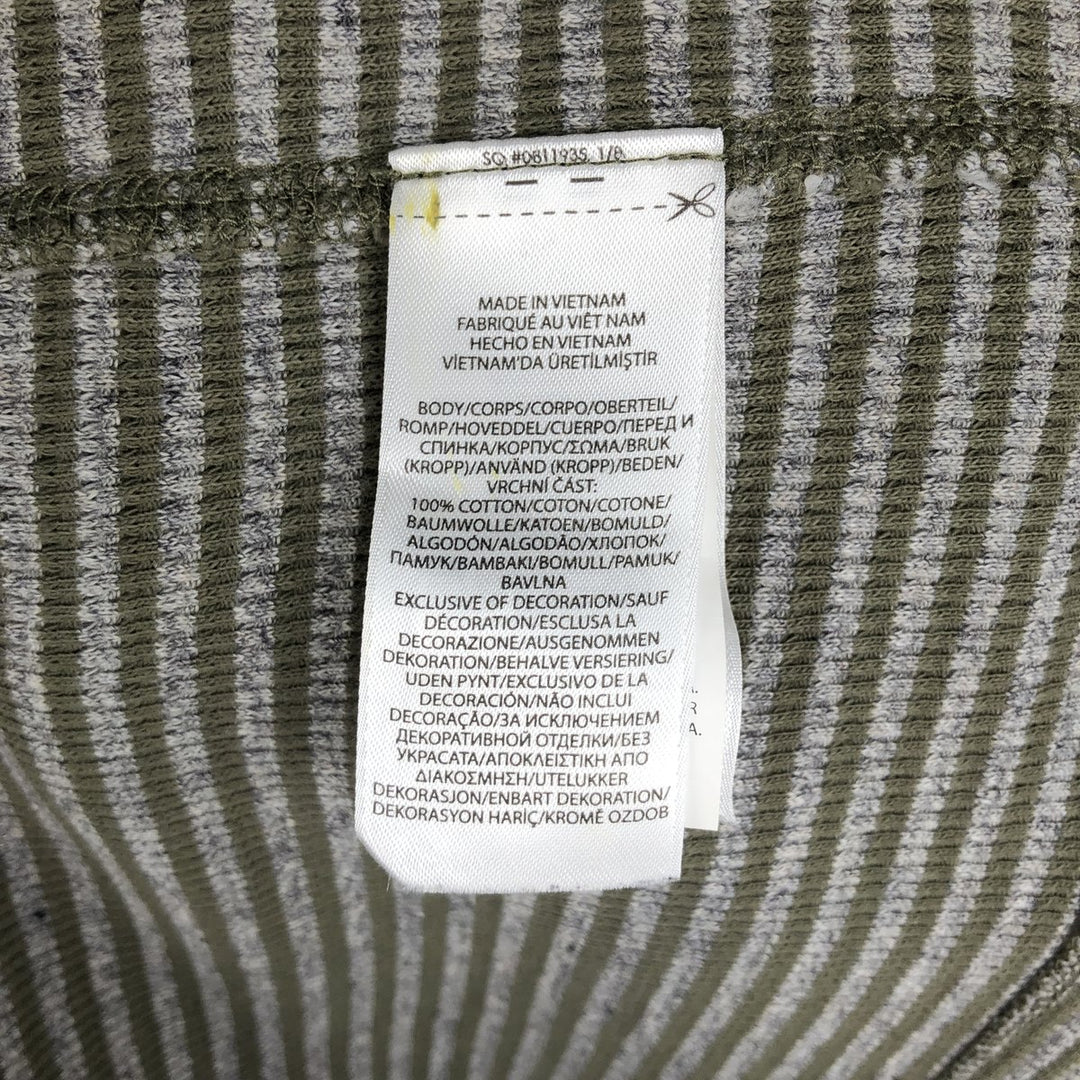 Ralph Lauren POLO RALPH LAUREN Striped Pattern Henley Neck Thermal Long-Sleeve T-Shirt (Waffle Knit) - Men's Size L (approx.) cotton Khaki type Vintage Second Hand
