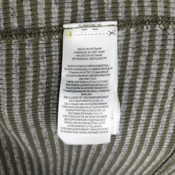 Ralph Lauren POLO RALPH LAUREN Striped Pattern Henley Neck Thermal Long-Sleeve T-Shirt (Waffle Knit) - Men's Size L (approx.) cotton Khaki type Vintage Second Hand
