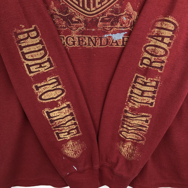 Harley-Davidson Thermal Long-Sleeve T-Shirt, Honeycomb Pattern, Men's Size L (equivalent) unclear burgundy type Vintage Second Hand