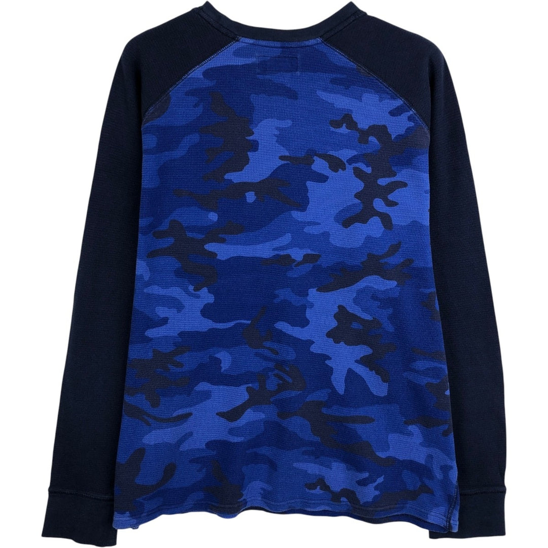 Ralph Lauren POLO RALPH LAUREN Camouflage Pattern Thermal Long-Sleeve T-Shirt (Waffle Knit) - Men's Size XL (approx.) cotton blue type Vintage Second Hand