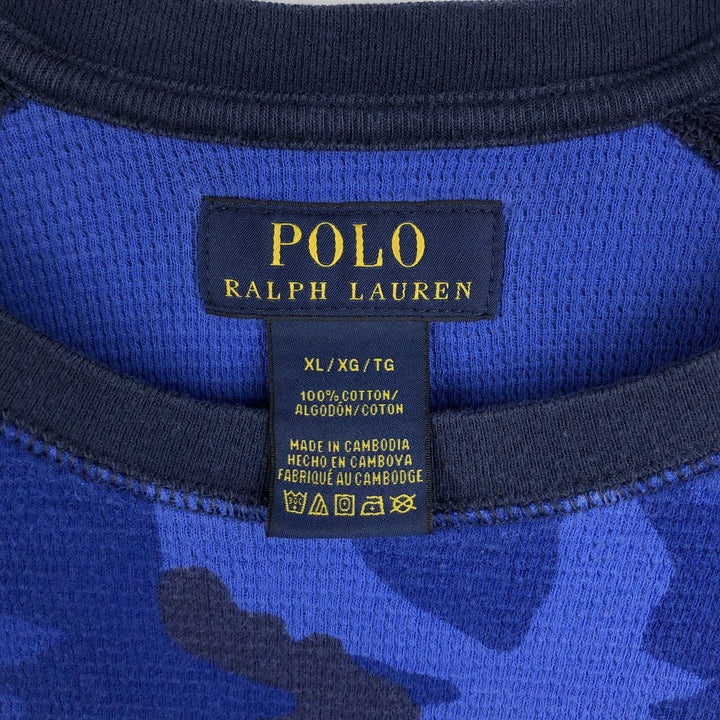 Ralph Lauren POLO RALPH LAUREN Camouflage Pattern Thermal Long-Sleeve T-Shirt (Waffle Knit) - Men's Size XL (approx.) cotton blue type Vintage Second Hand