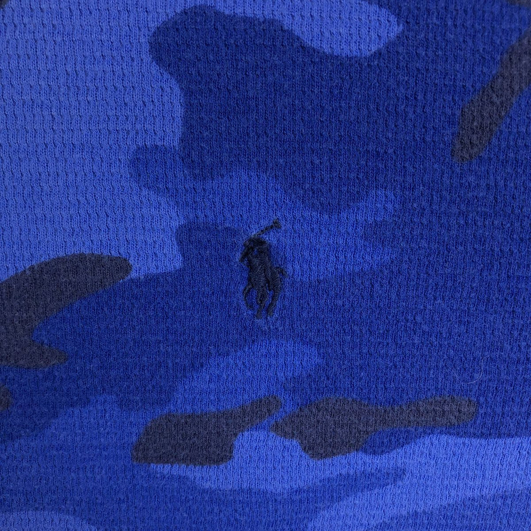Ralph Lauren POLO RALPH LAUREN Camouflage Pattern Thermal Long-Sleeve T-Shirt (Waffle Knit) - Men's Size XL (approx.) cotton blue type Vintage Second Hand