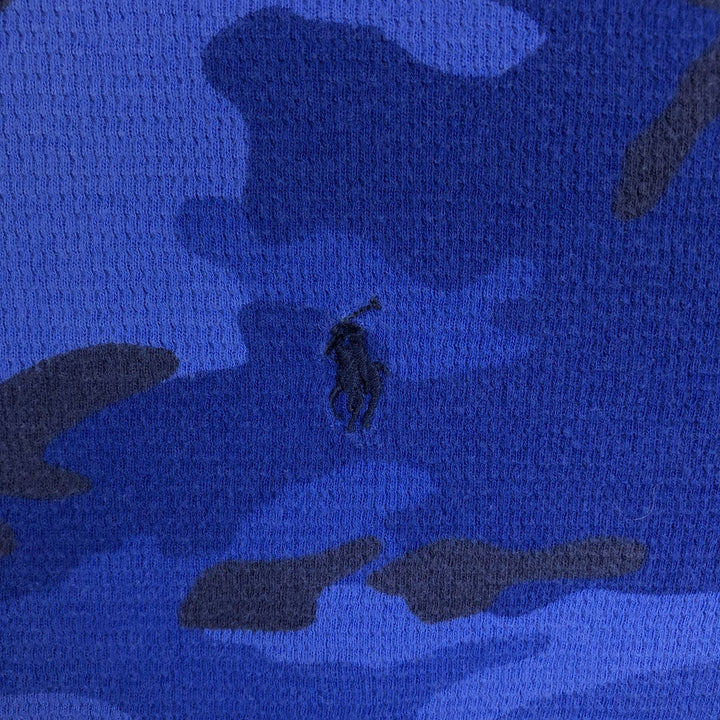 Ralph Lauren POLO RALPH LAUREN Camouflage Pattern Thermal Long-Sleeve T-Shirt (Waffle Knit) - Men's Size XL (approx.) cotton blue type Vintage Second Hand