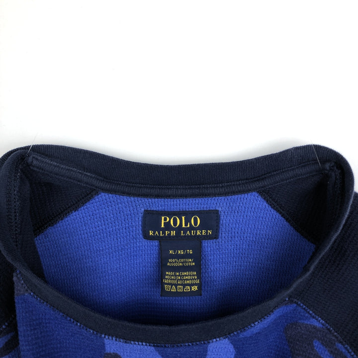 Ralph Lauren POLO RALPH LAUREN Camouflage Pattern Thermal Long-Sleeve T-Shirt (Waffle Knit) - Men's Size XL (approx.) cotton blue type Vintage Second Hand