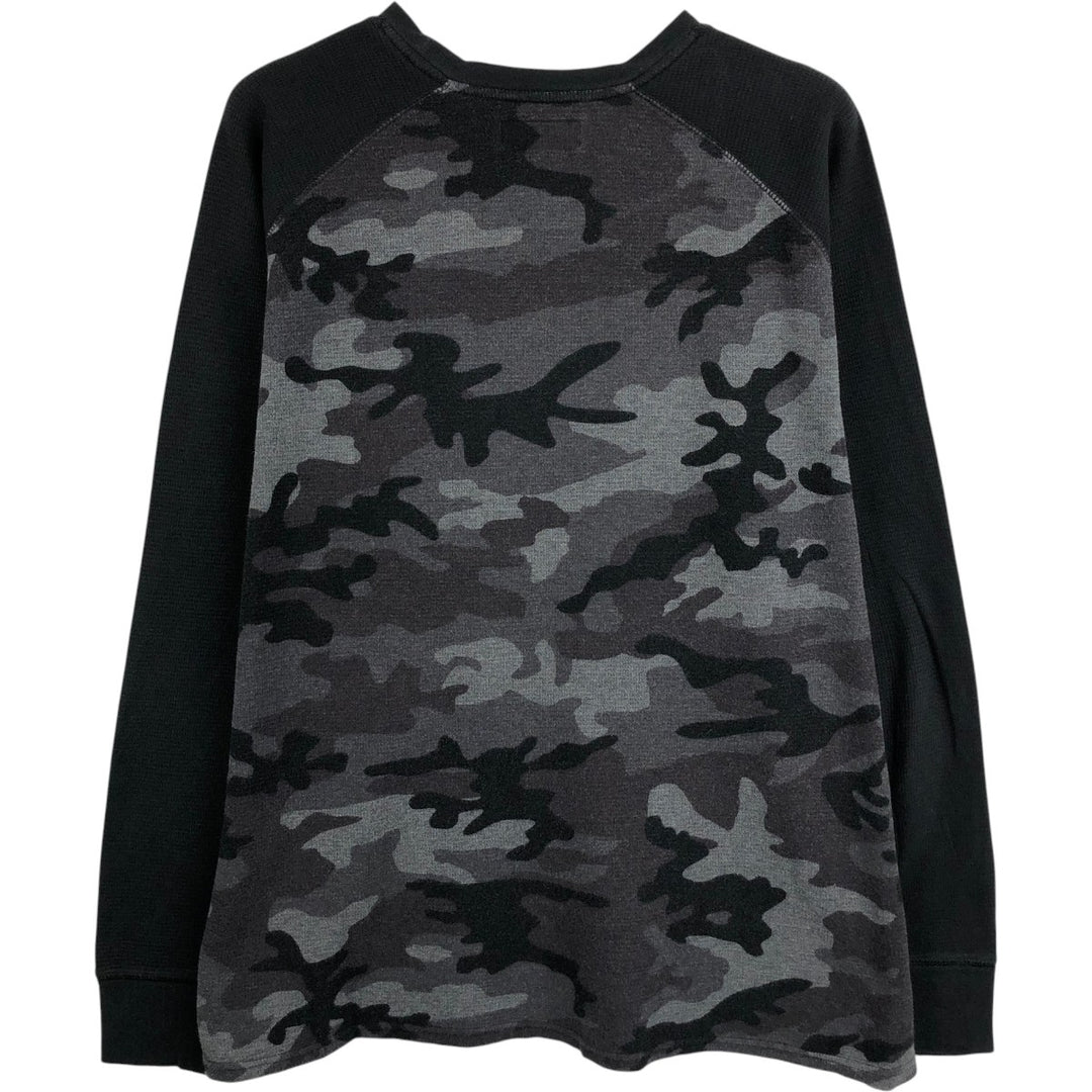 Ralph Lauren POLO RALPH LAUREN Camouflage Pattern Thermal Long-Sleeve T-Shirt (Waffle Knit) - Men's Size XL (approx.) cotton gray type Vintage Second Hand