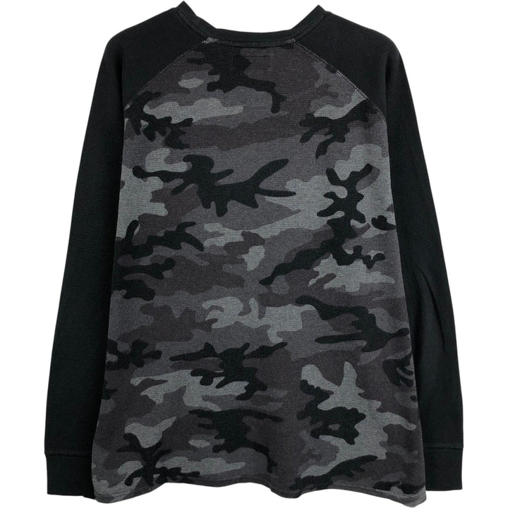 Ralph Lauren POLO RALPH LAUREN Camouflage Pattern Thermal Long-Sleeve T-Shirt (Waffle Knit) - Men's Size XL (approx.) cotton gray type Vintage Second Hand