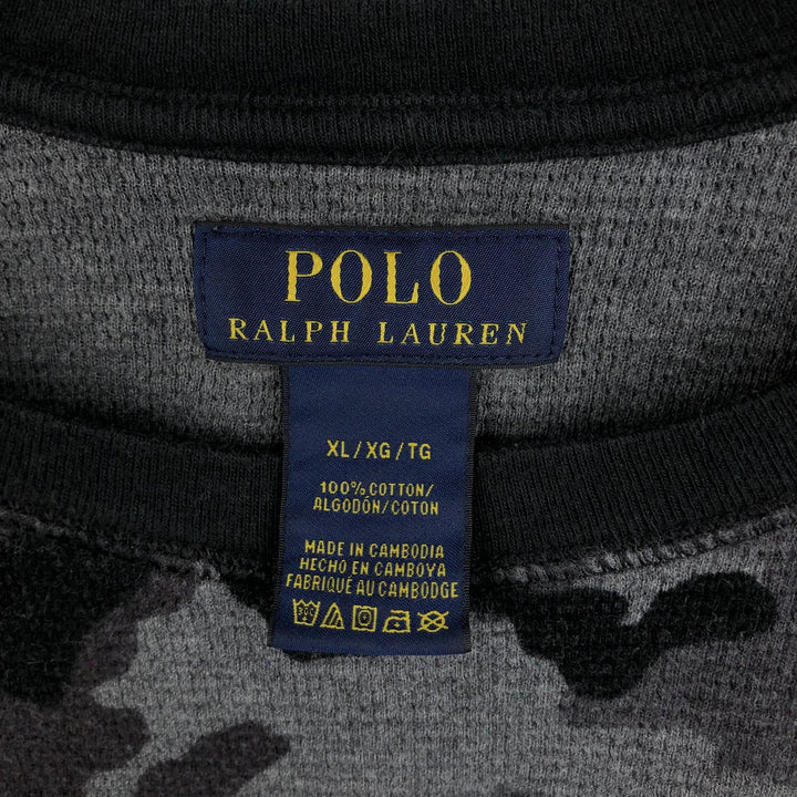 Ralph Lauren POLO RALPH LAUREN Camouflage Pattern Thermal Long-Sleeve T-Shirt (Waffle Knit) - Men's Size XL (approx.) cotton gray type Vintage Second Hand