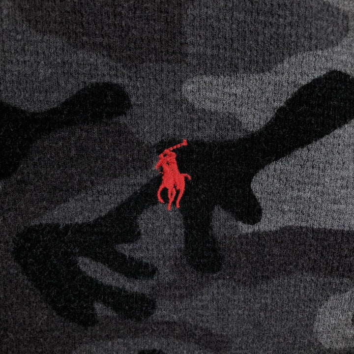 Ralph Lauren POLO RALPH LAUREN Camouflage Pattern Thermal Long-Sleeve T-Shirt (Waffle Knit) - Men's Size XL (approx.) cotton gray type Vintage Second Hand