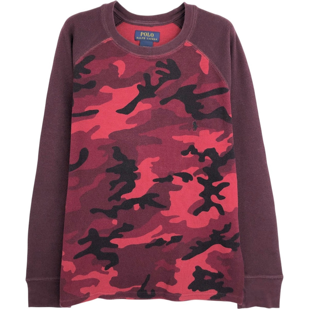 Ralph Lauren POLO RALPH LAUREN Camouflage Pattern Thermal Long T-Shirt, Waffle, Men's Size M cotton red type Vintage Second Hand