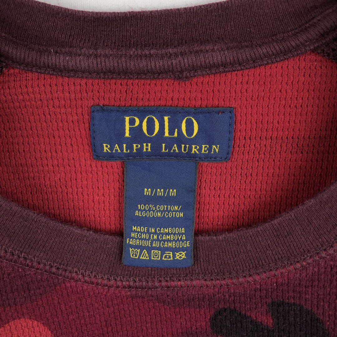 Ralph Lauren POLO RALPH LAUREN Camouflage Pattern Thermal Long T-Shirt, Waffle, Men's Size M cotton red type Vintage Second Hand