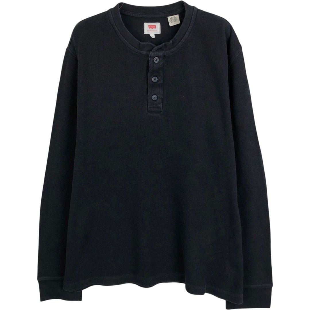 Levi's Thermal Long Sleeve Henley T-Shirt, Waffle, Men's Size L cotton black type Vintage Second Hand