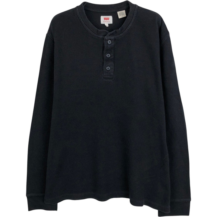 Levi's Thermal Long Sleeve Henley T-Shirt, Waffle, Men's Size L cotton black type Vintage Second Hand