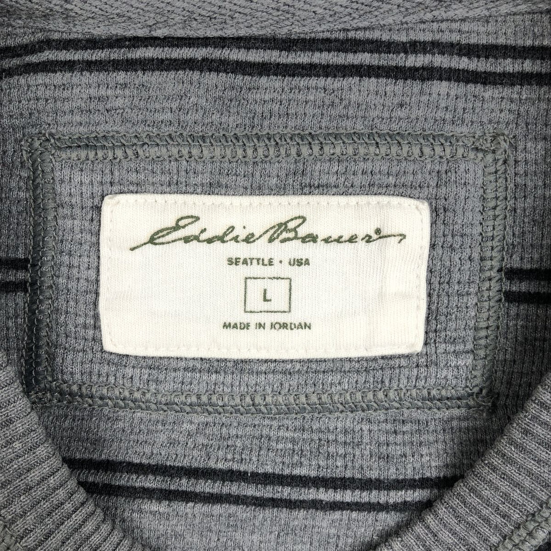 Eddie Bauer Border Pattern Thermal Long-Sleeve T-Shirt, Men's Size L (approx.) cotton gray type Vintage Second Hand