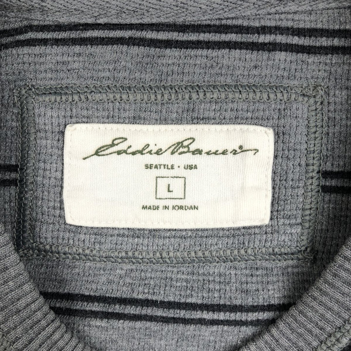 Eddie Bauer Border Pattern Thermal Long-Sleeve T-Shirt, Men's Size L (approx.) cotton gray type Vintage Second Hand