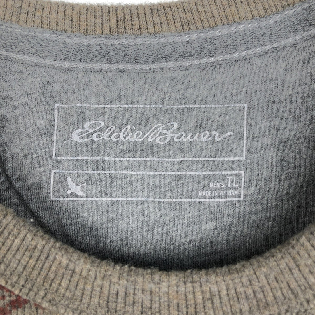 Eddie Bauer All-over Native Pattern Thermal Long-Sleeve T-Shirt (Waffle Knit) - Men's Size L (approx.) cotton Khaki type Vintage Second Hand