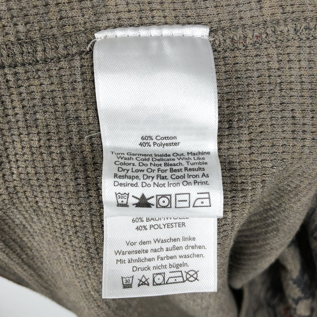 Eddie Bauer All-over Native Pattern Thermal Long-Sleeve T-Shirt (Waffle Knit) - Men's Size L (approx.) cotton Khaki type Vintage Second Hand